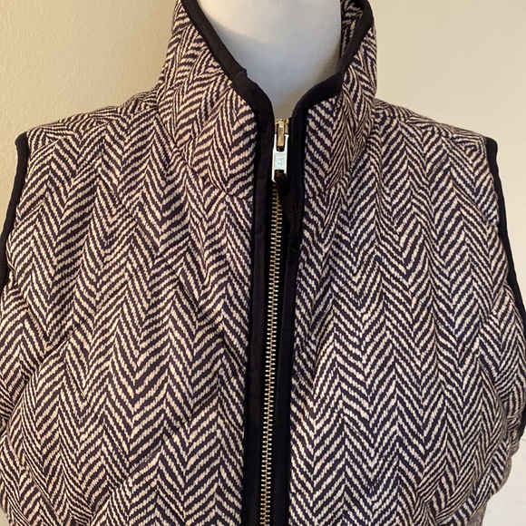 J Crew dark green/tan herringbone quilted vest w/black trim Sz S - Picture 5 of 14